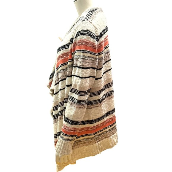 CCC Striped Open Front Cardigan Sweater Stripes Long Sleeves Asymmetric Size XL - Picture 2 of 9